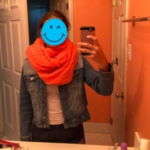 Oversized infinity scarf in pink/salmon; very soft